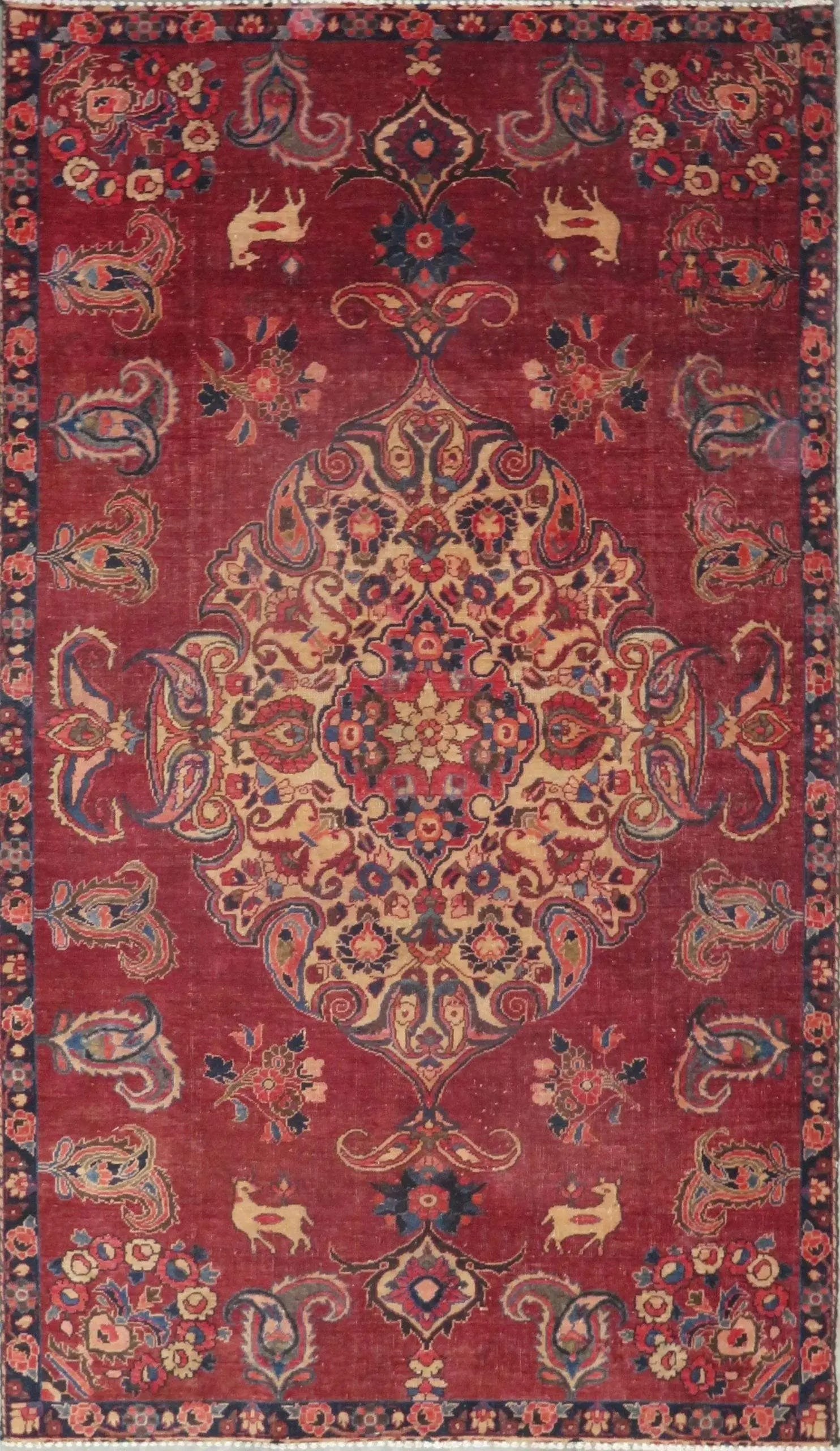 One Of The Kind Hand-Knotted Persian Wool Rug _ Luxurious Vintage Design, 7'11" x 4'10", Artisan Crafted